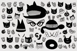 black cat with a funny hat and sweater tattoo idea