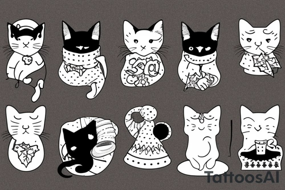 black cat with a funny hat and sweater tattoo idea