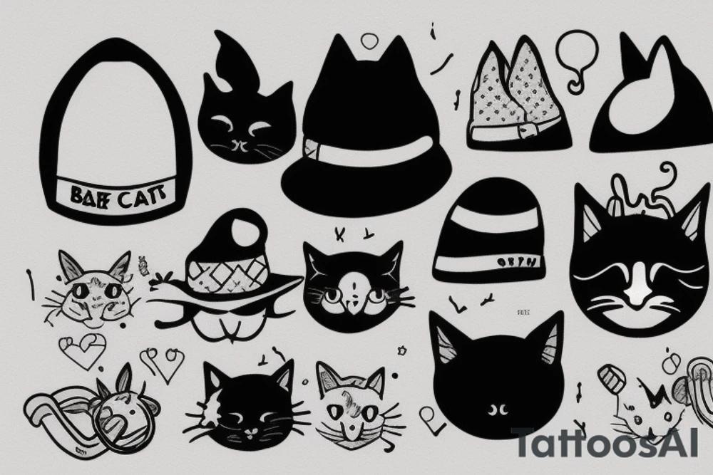 black cat with a funny hat and sweater tattoo idea
