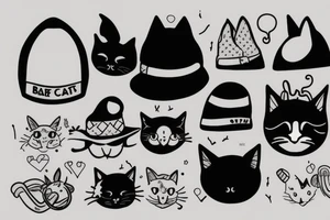 black cat with a funny hat and sweater tattoo idea