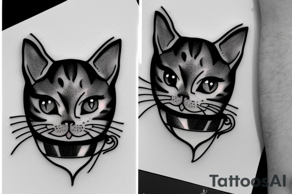cat with glass of wine tattoo idea