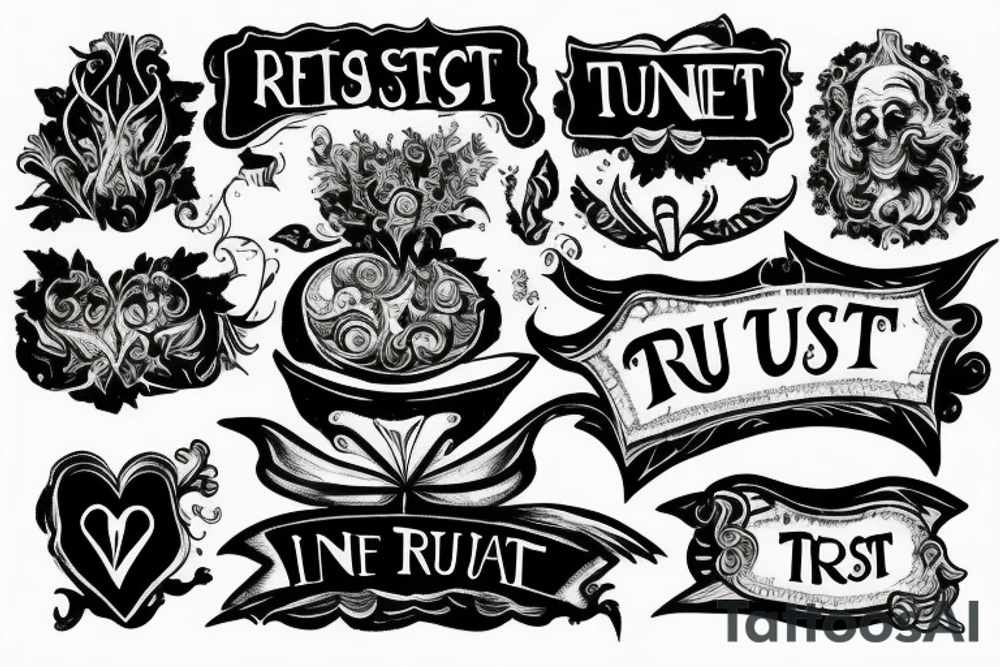 Renaissance picture with text “trust no one” tattoo idea