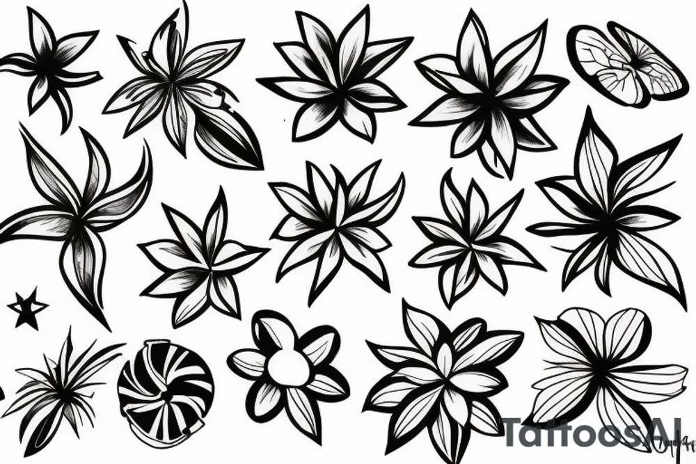 Stars, Hawaiian flower, tattoo idea