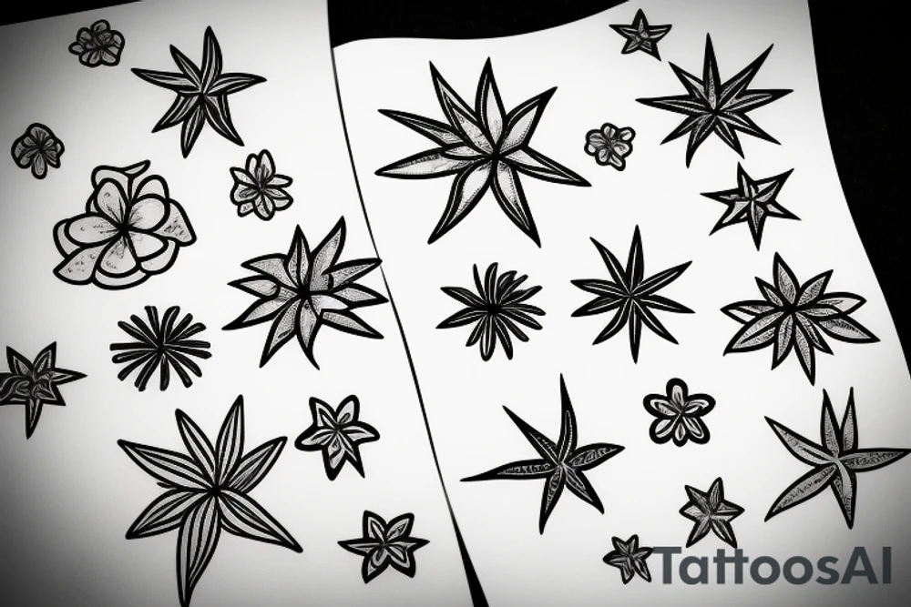 Stars, Hawaiian flower, tattoo idea
