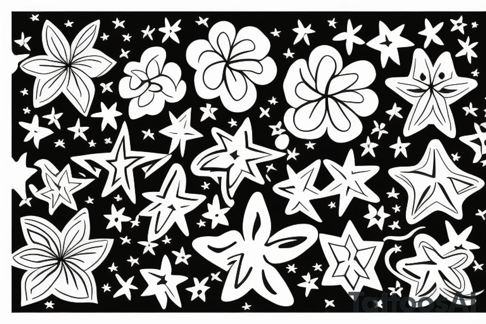 Stars, Hawaiian flower, tattoo idea