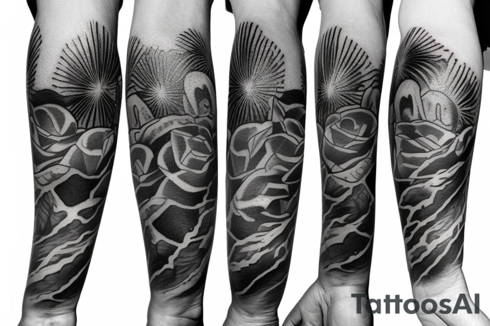 Oasis during a sunset tattoo idea