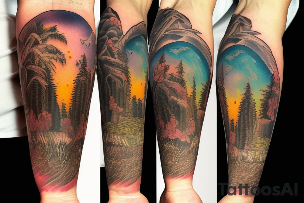 River Oasis during a sunset tattoo idea