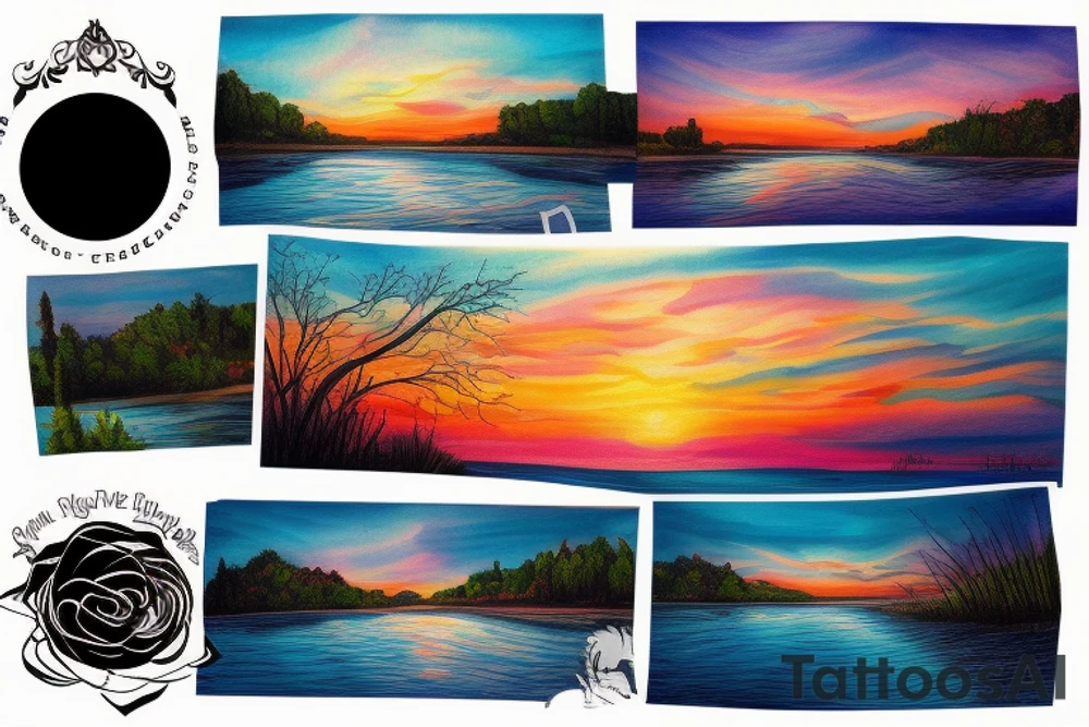 River landscape during a sunset tattoo idea