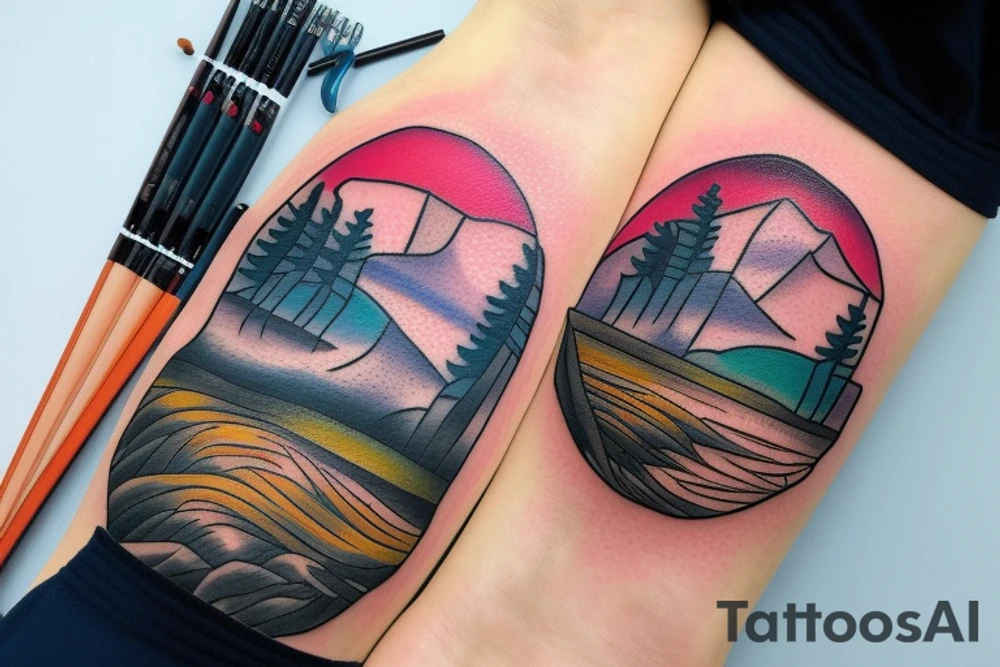 River landscape during a sunset tattoo idea