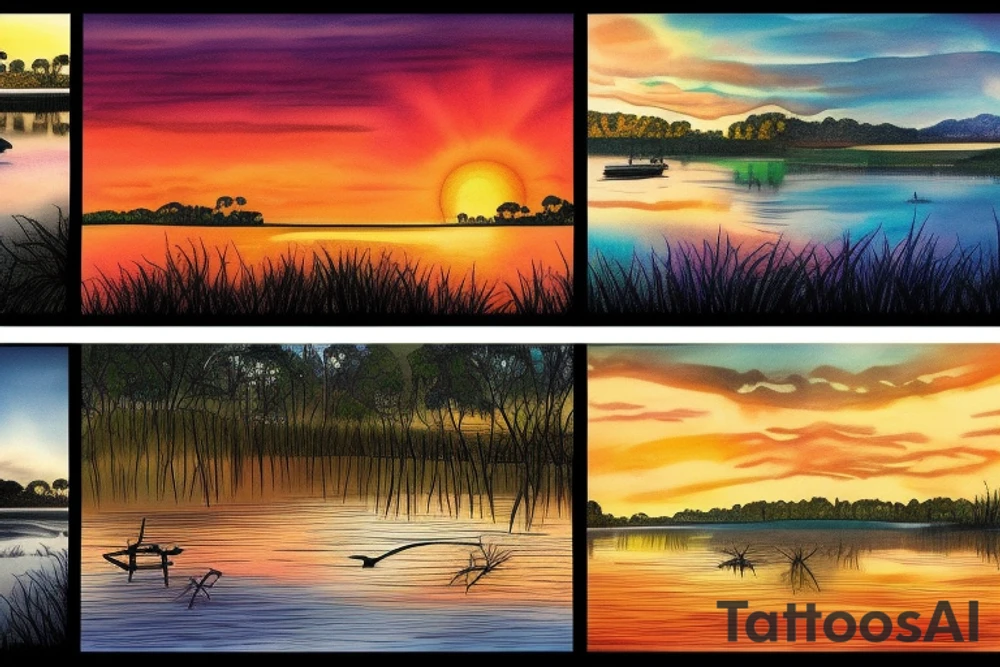Australian River landscape during a sunset tattoo idea