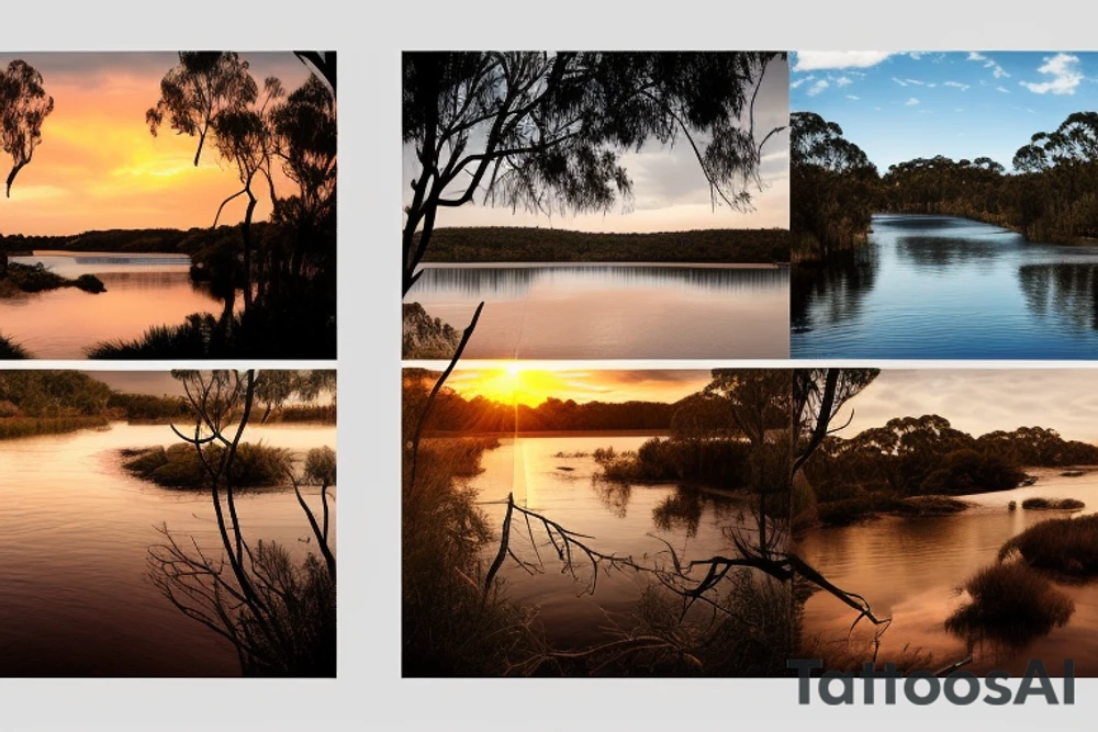 Australian River landscape during a sunset tattoo idea