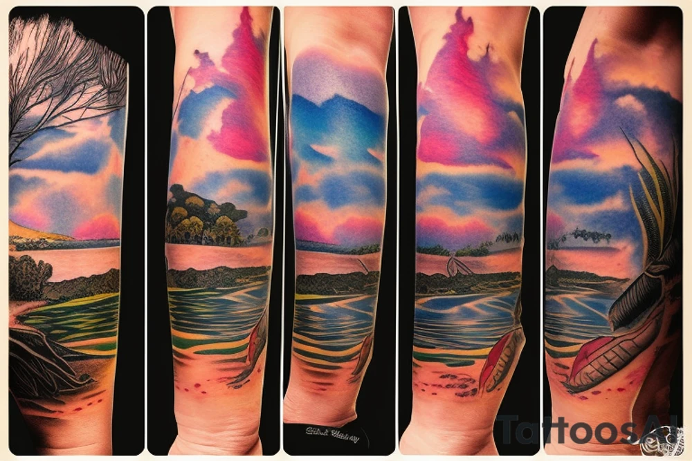 Australian River landscape during a sunset tattoo idea