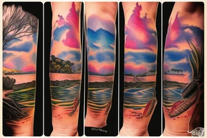 Australian River landscape during a sunset tattoo idea