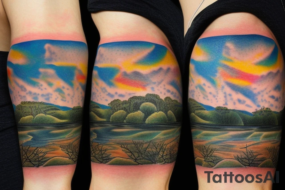 Australian River landscape during a sunset sleve tattoo idea