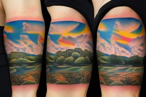 Australian River landscape during a sunset sleve tattoo idea