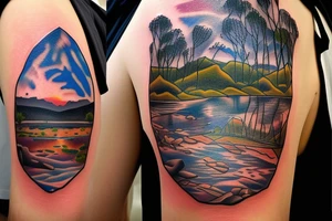 Australian River landscape during a sunset full sleve tattoo idea