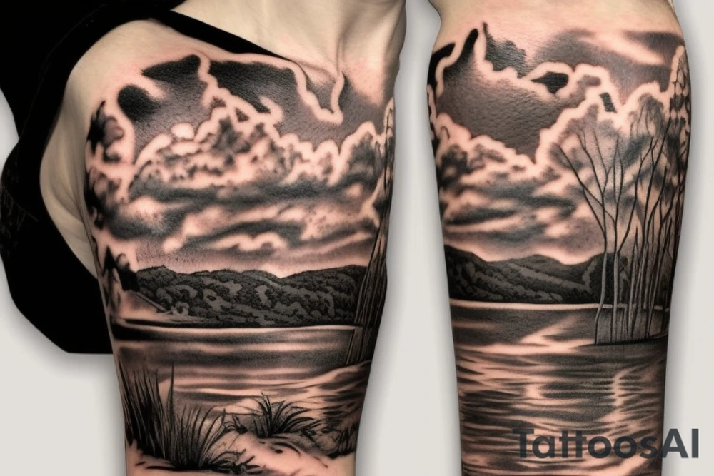 Australian River landscape during a sunset full sleve tattoo idea