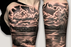 Australian River landscape during a sunset full sleve tattoo idea
