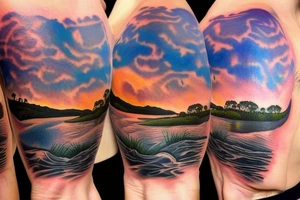 Australian River landscape during a sunset full sleve tattoo idea