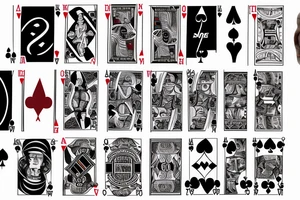 Poker cards with snowboard, convertible car, soccer ball and movie theater tattoo idea