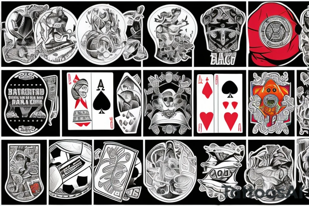 For back arm tattoo:
 snowboard, poker cards, convertible car, soccer ball and movie  theater tattoo idea