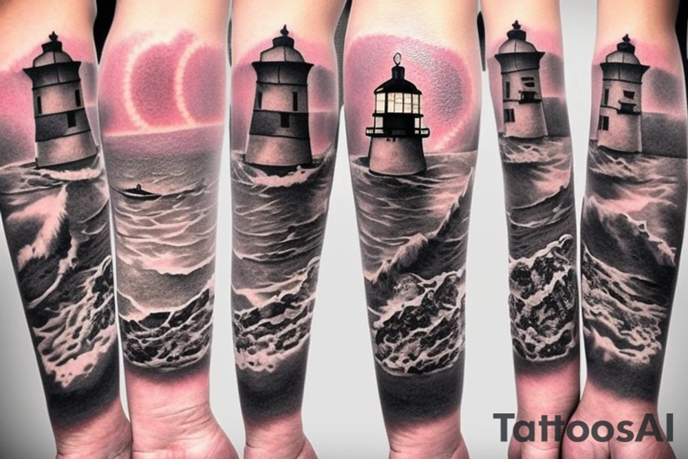 light house near cliffs and rocks with the sea. tattoo idea