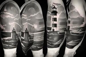 light house on the rocks near cliffs. tattoo idea