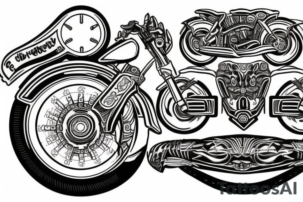 Three pillars surrounded by a motorcycle tire tattoo idea