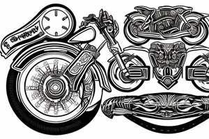Three pillars surrounded by a motorcycle tire tattoo idea