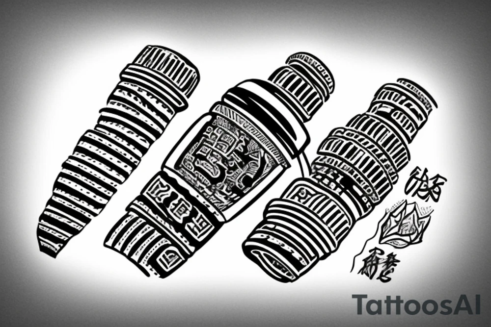 Three pillars surrounded by a tire tattoo idea