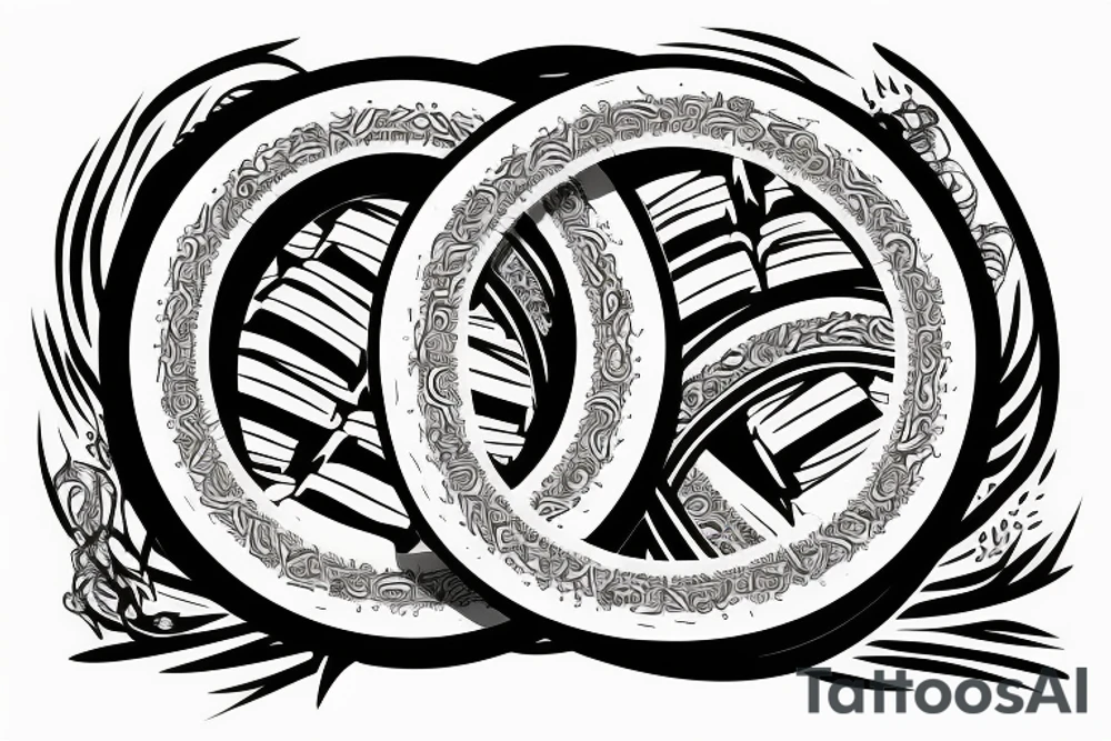Three pillars surrounded by a tire tattoo idea