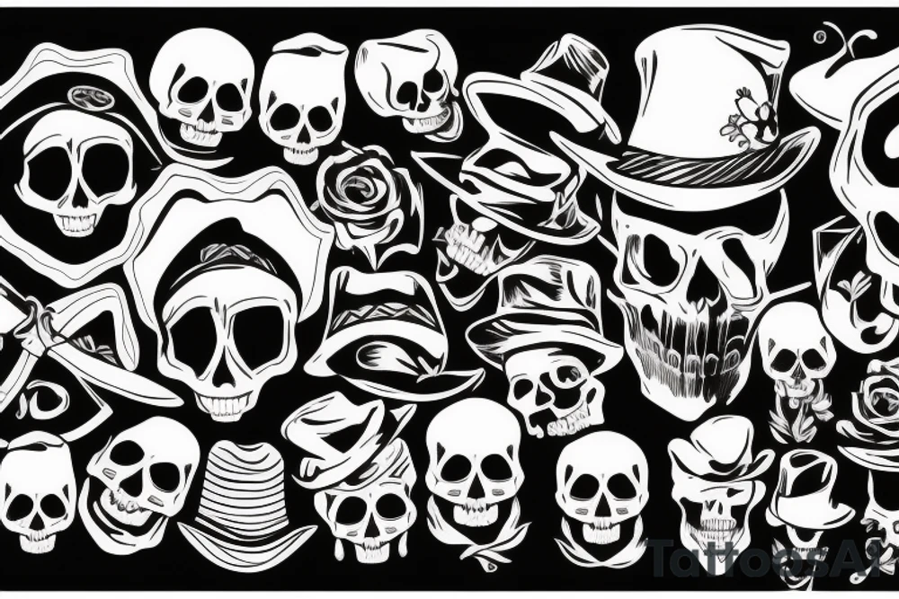 Skull with hat tattoo idea
