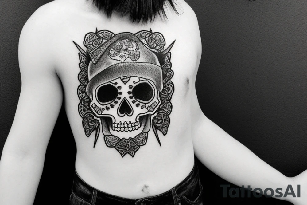 Skull with hat tattoo idea