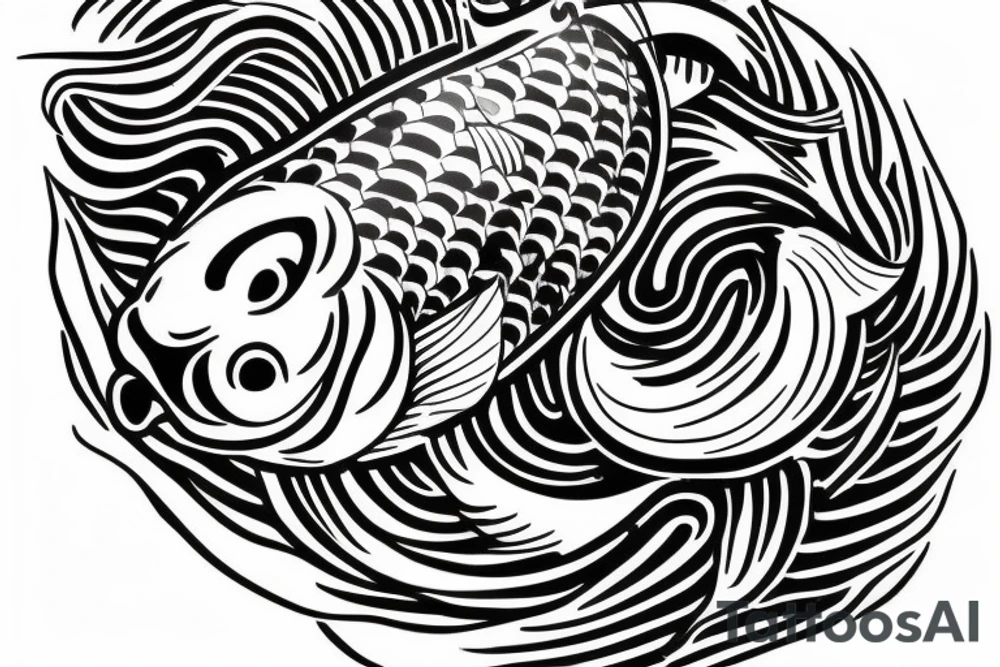 A round japanese koi with a helmet tattoo idea