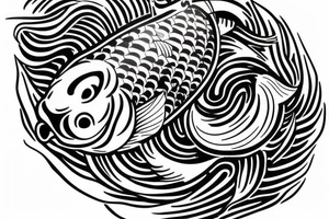 A round japanese koi with a helmet tattoo idea