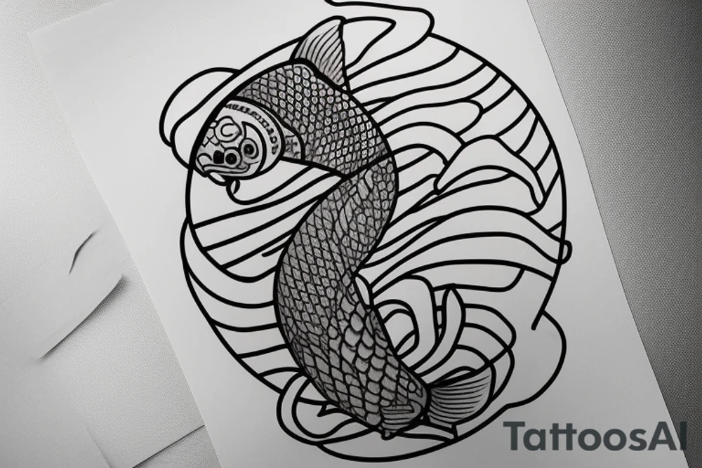 A round japanese koi with a helmet tattoo idea