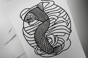 A round japanese koi with a helmet tattoo idea