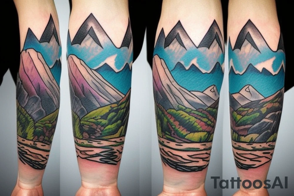 Mountain with river to show peace in my life tattoo idea