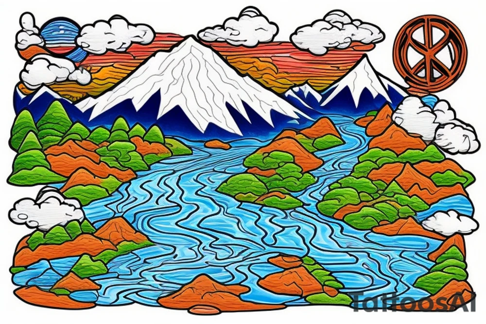 Mountain with river to show peace in my life tattoo idea