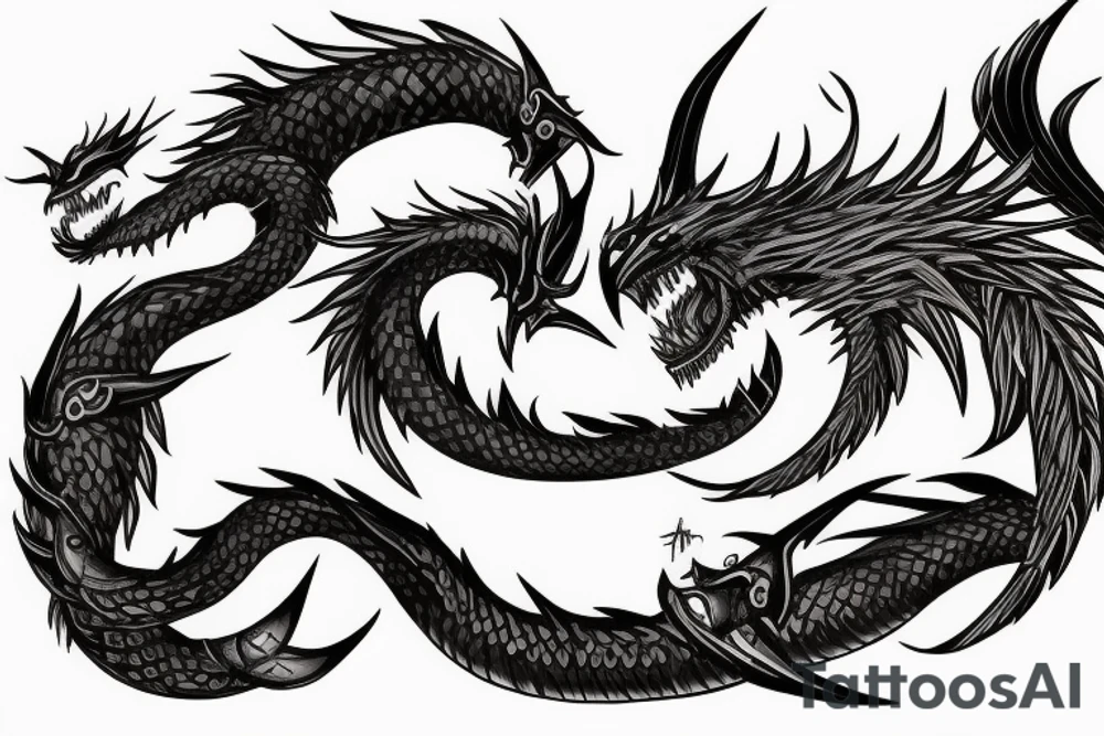 flame fenrir fighting world serpent tattoo idea