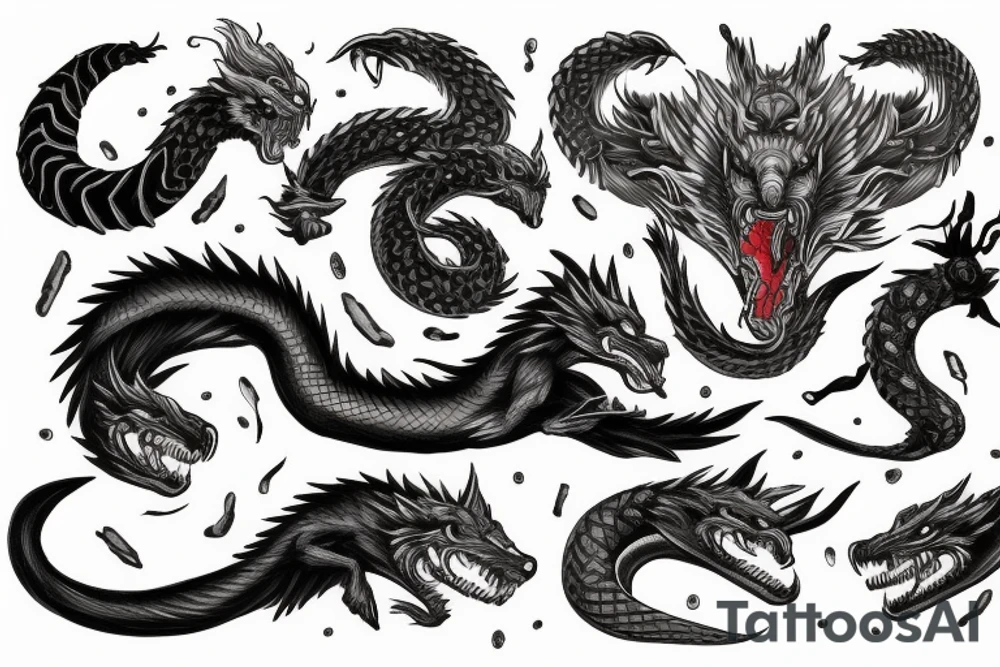 flame fenrir fighting world serpent tattoo idea
