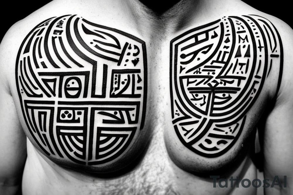 . Ziggurat with Sumerian Symbols: Enhance the tattoo design by incorporating Sumerian symbols or cuneiform script alongside the ziggurat. This could include symbols of deities, celestial bodies, or other elements that represent the culture and beliefs of ancient Sumer. tattoo idea