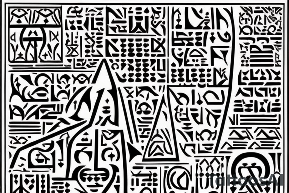. Ziggurat with Sumerian Symbols: Enhance the tattoo design by incorporating Sumerian symbols or cuneiform script alongside the ziggurat. This could include symbols of deities, celestial bodies, or other elements that represent the culture and beliefs of ancient Sumer. tattoo idea