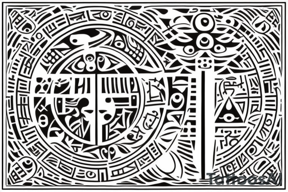 . Ziggurat with Sumerian Symbols: Enhance the tattoo design by incorporating Sumerian symbols or cuneiform script alongside the ziggurat. This could include symbols of deities, celestial bodies, or other elements that represent the culture and beliefs of ancient Sumer. tattoo idea