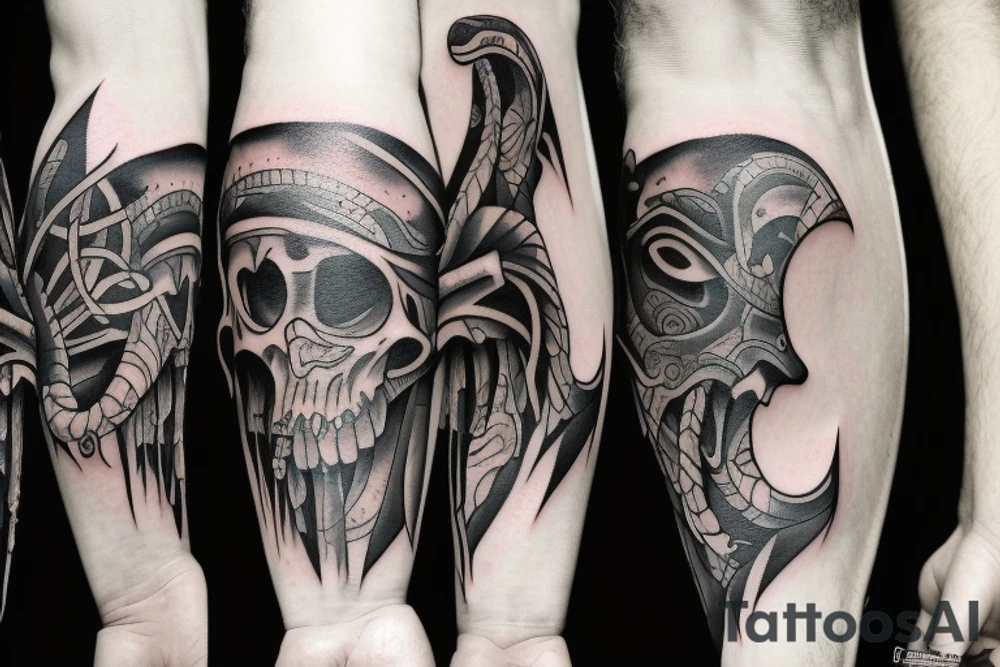 A tattoo  with one side representing evolution and oother side representing extinction tattoo idea