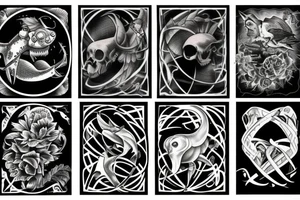A tattoo  with one side representing evolution and oother side representing extinction tattoo idea