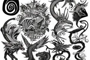 A tattoo  with one side representing evolution and oother side representing extinction tattoo idea