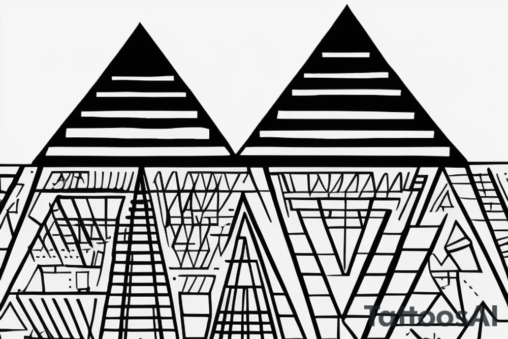 Ziggurat Silhouette: A simple and minimalist approach could involve a black outline or silhouette of a ziggurat. The stepped structure can be depicted with clean lines, capturing its distinct shape and architectural features. tattoo idea