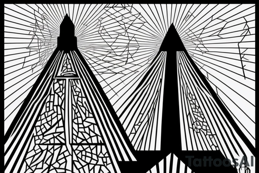 Ziggurat Silhouette: A simple and minimalist approach could involve a black outline or silhouette of a ziggurat. The stepped structure can be depicted with clean lines, capturing its distinct shape and architectural features. tattoo idea