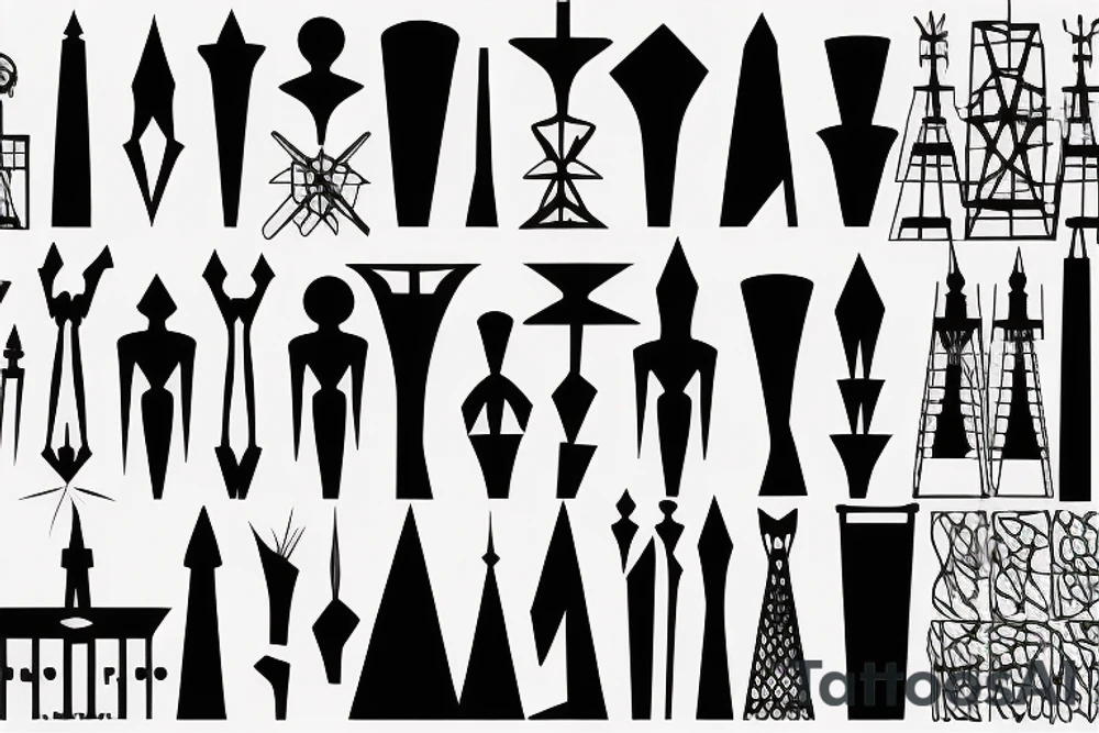 Ziggurat Silhouette: A simple and minimalist approach could involve a black outline or silhouette of a ziggurat. The stepped structure can be depicted with clean lines, capturing its distinct shape and architectural features. tattoo idea